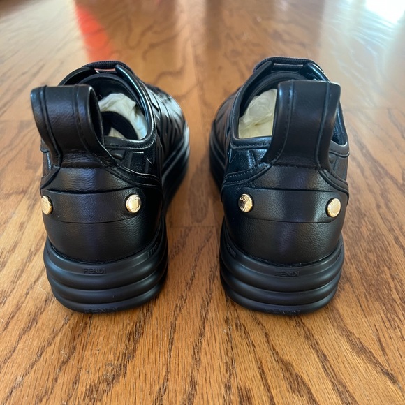 😊SOLD😊Fendi FF-embossed black leather flatform sneakers in 36.5 - Picture 9 of 12